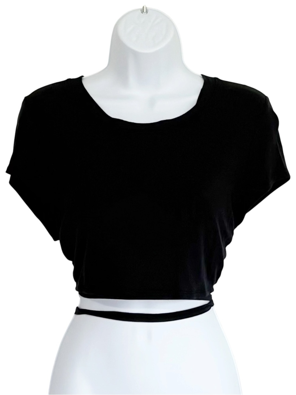 Aerie OFFLINE Black Ribbed Open Back Wrap Tie Cropped Top Medium Athleisure